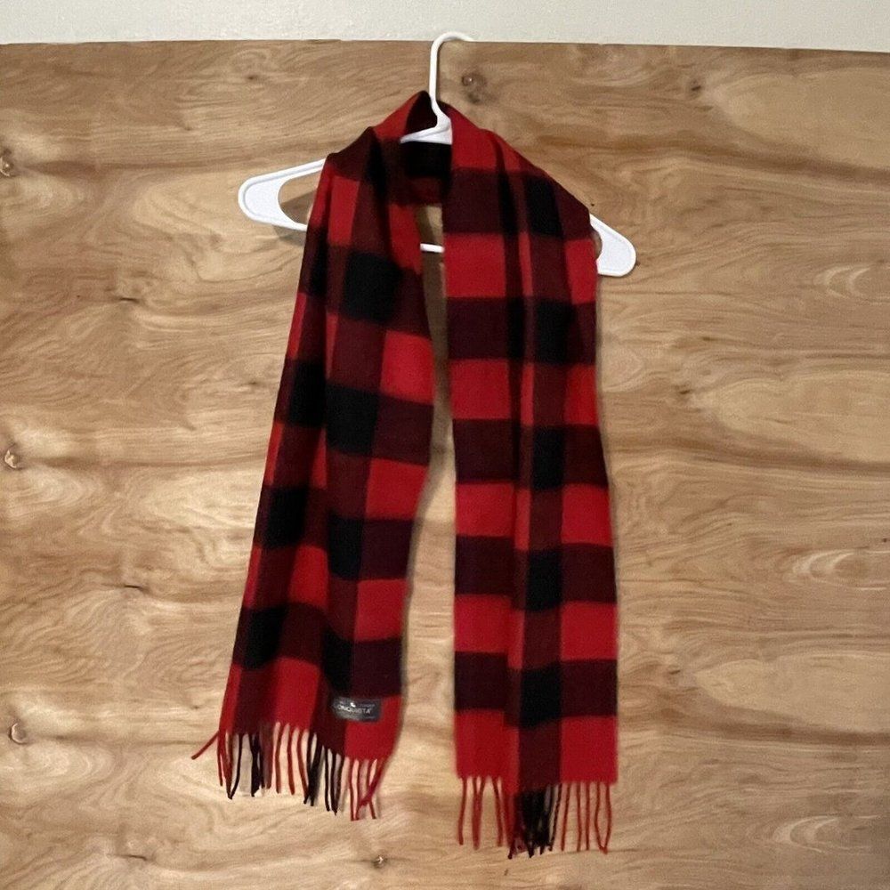 conquista red plaid fringe scarf 12x67"